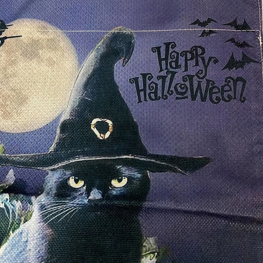 Halloween Witch Cat Mini Garden Flag Full Moon Spooky Night Jack O Lantern‎ Bats